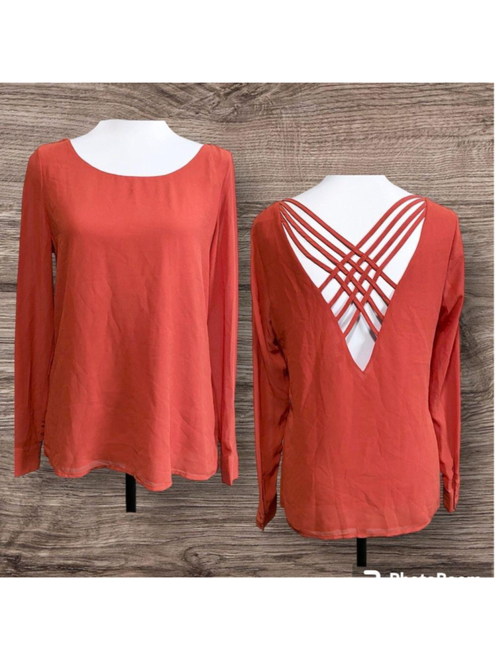 Naked Zebra long sleeve blouse with criss cross back rust color size medium